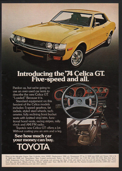 1974 TOYOTA CELICA GT 5- Speed Yellow Sports Car VINTAGE AD | eBay