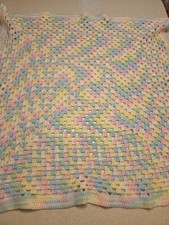 Crochet Baby Blanket Handmade 34" Colorful Pastel Cozy