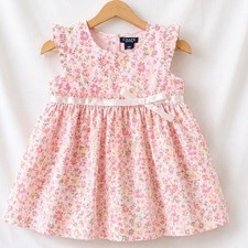 Chaps Baby Girls Floral Dress 12M Pink Yellow Ruffle Bow Easter Spring Cottage