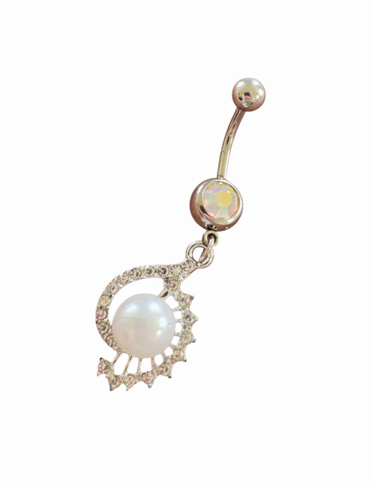 Anillo ombligo cristal perla simulada - Piercing barra ombligo colgante... Foto 2 de 3