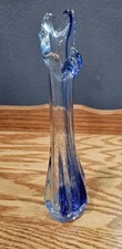 Beautiful 9 Inch Swung Vase Hand Blown Cobalt Blue Art Glass Murano Style VTG