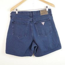Vintage Guess Jean Shorts USA Button Fly Triangle Patch 80s Blue Denim 32 x 6