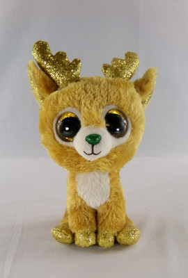 Ty Beanie Boo TySilk Reindeer Glitzy 2018 8'' Plush Stuffed Animal Toy - EUC