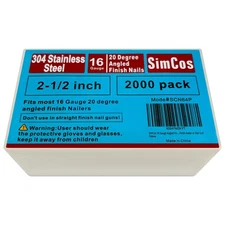 16 Gauge Stainless Steel Finish Nails 1-2-1/2 inch 20° Nail Gun Pneumatic Pro...