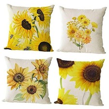 Set Of 4 Sunflower Flower Decorative Throw Pillow Covers 18 18 inch Plant 03