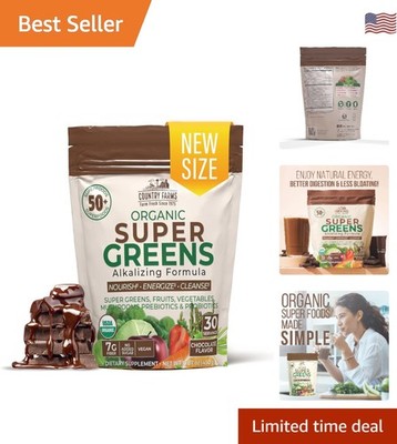 Natural Energy-Boosting Super Greens Mix   Organic Chocolate Flavor, 30 Servings