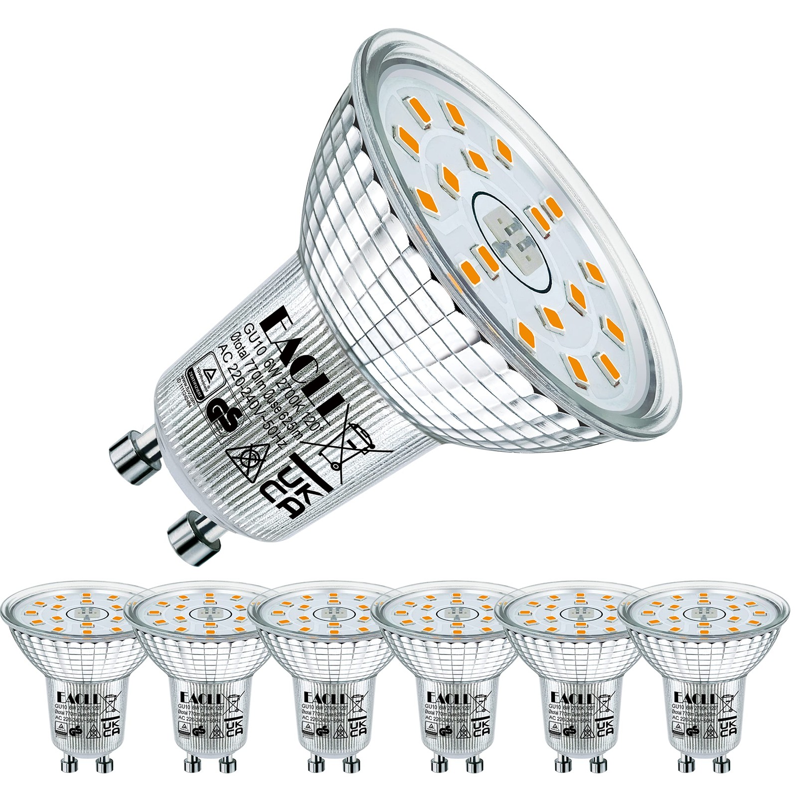 Ampoules LED GU10 lot de 6 blanc chaud 3000K pour spot de plafond intérieur