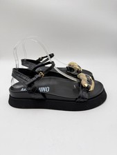 Moschino Black Leather Open Toe Embellished Ankle Strap Sandals, Size 38