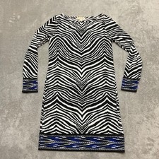 Michael Kors Zebra Print Shift Dress Black White Long Sleeve Women Size Medium