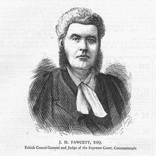 J.H Fawcett British Consul General at Constantinople - Antique Print 1877