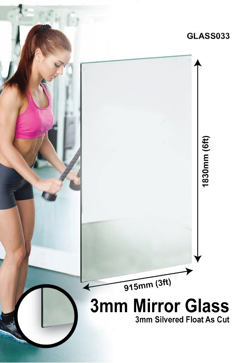 Large Wall Mirror 6FT X 3FT 183CM X 91CM GLASS GYM OR DANCE STUDIO 3MM THICK