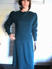 Vtg Ciao Limited Sweater Blue Green 100% Pure New Wool Sweater Dress 70s Sz 12