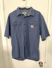 Carhartt Men s Blue Short Sleeve Button-Up Work Shirt, Size L, Cotton