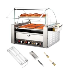 Electric 30 Hot Dog 11 Roller Grill Cooker Machine w/Bun Warmer Commercial Grade