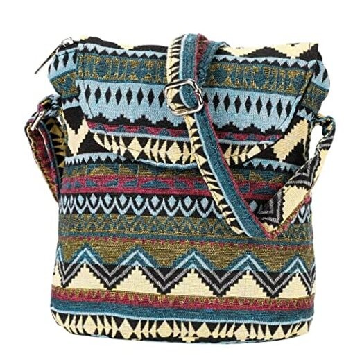 Black Striped Satchel Saddle Shoulder Messenger Swing Pack Bag