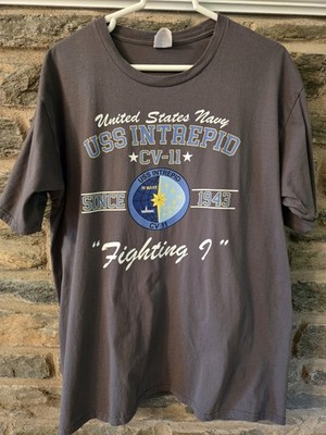 Mens Vtg U.S. Navy USS Intrepid XL T-SHIRT CV-11 ''Fighting I'' EUC 100% Cotton