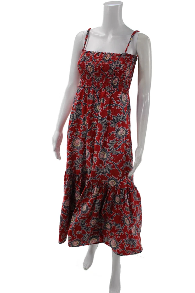 Maxi Vestido Solero ALC para Mujer Rojo 100% Algodón Cuello Cuadrado Bohemio Sin Mangas Talla 2 Foto 2 de 4