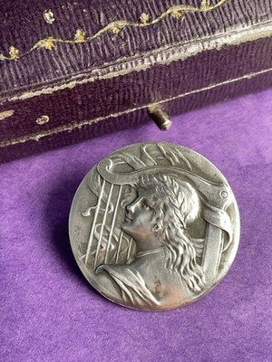 Jugendstil Brosche Silber 800 Art Nouveau Euterpe Muse Musik Frau Dame Schmuck