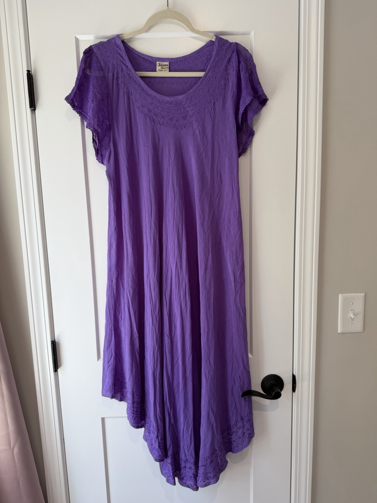 Purple Gauze Boho Midi Dress Lagenlook Fairycore Prairie Free Size