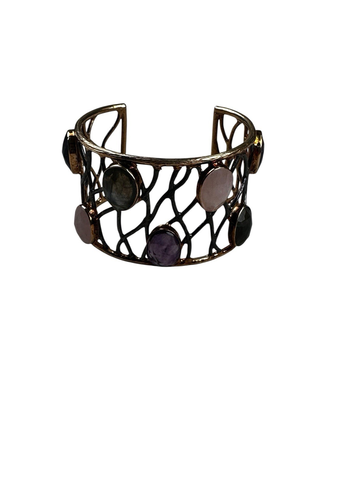 Artisan Openwork Gemstone Cuff Bracelet Amethyst … - image 3