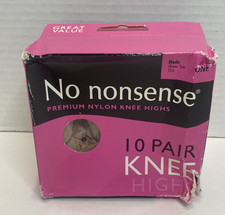 No Nonsense Comfort Top Nylon Knee Highs One Size Nude Sheer Toe 10 Pair TZ6