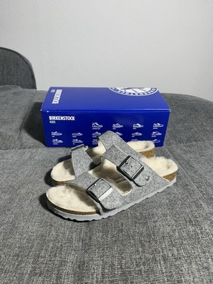 NEU Birkenstock Arizona WZ Doubleface Fell Schlappen Sandalen Grau Gr 36