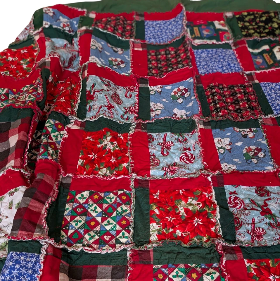 Edredón de retazos hecho a mano cabaña de campo de vacaciones de Navidad Foto 3 de 4