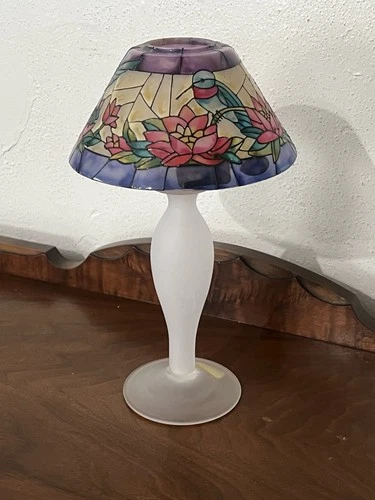 VTG Joan Baker Lamp Candle Fairy Hand Painted Stained Glass Hummingbird Rare 2pc