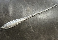 Antique Sterling Silver Handle Button Hook 7.5 Victorian Shoe Tool Etch AGB 2 Oz