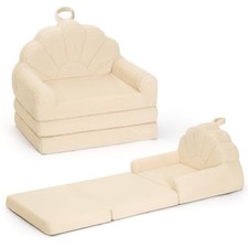 Toddler Chair and Couch for Kids, 2-in-1 Soft Couches that Fold Out for Beige