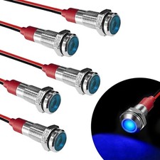LED Indicator Light 6MM 1/4" Blue Signal Lamp 12-24V Automotive LED Light, 5PCS