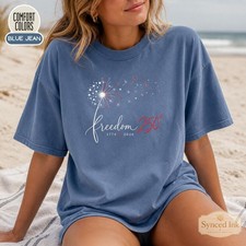 Freedom 250 America 1776 T-Shirt Patriotic Fi...