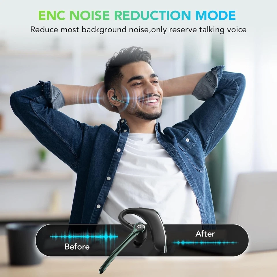 Bluetooth Earpiece Wireless Headset Noise Cancelling Headphones Driver Trucker - Image 4 of 4