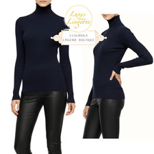 FINE MERINO PULLOVER by Wolford XS deep night Shirt Langarm Rippe mit Wolle