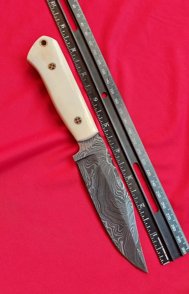 Faca diária 9" CFK feita à mão aço damasco com cabo ósseo, bainha de couro - Imagem 3 de 4