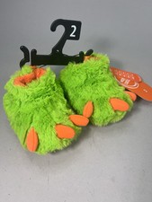 Wonder Nation Plush Green Orange Monster Claw Baby Infant Slippers Size 2
