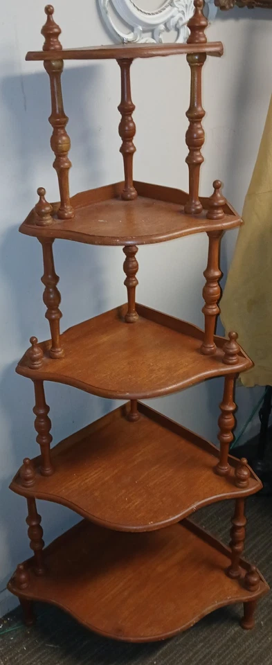 Victorian Style Wood Spindle Corner Etagere 5 tier Display Stand Whatnot Fixer - Image 2 of 4
