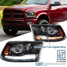 Blk Fits 2009-2018 Ram 1500 2500 Projector Headlights Switchback LED Strip 09-18