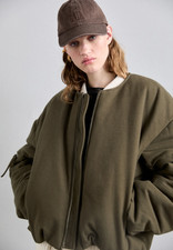  795 HELMUT LANG S Cocoon Bomber Jacket Olive Brushed Cotton Chamois Insulated