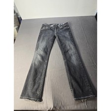 Miss Me Sunny Bootcut Jeans Dark Wash Embroidered Pockets Size 31 Distressed Hem