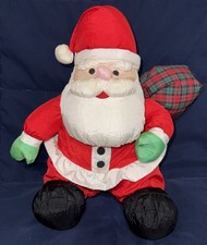 Vtg CLEAN 1993 Gibson Greetings Parachute Santa Claus Plaid Sack Christmas