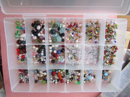 Plastic Craft Organizer with various beads Pearl Glass Plastic
