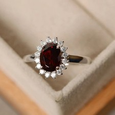 2CT Garnet Oval Gemstone 925 Silver Plated Halo Ring Duty Free