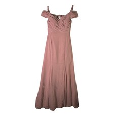 Azazie Lecia Bridesmaid Dress Gown Dusty Rose Chiffon Off Shoulder Maxi Pink A8