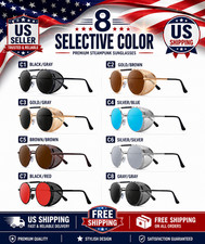 Polarized Steampunk Sunglasses Retro Gothic Round Black Gold Metal Frame Unisex
