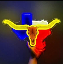 Lone Star Texas Neon Light Up Sign Sports Bar Man Cave Western Bull Horn Cowboy