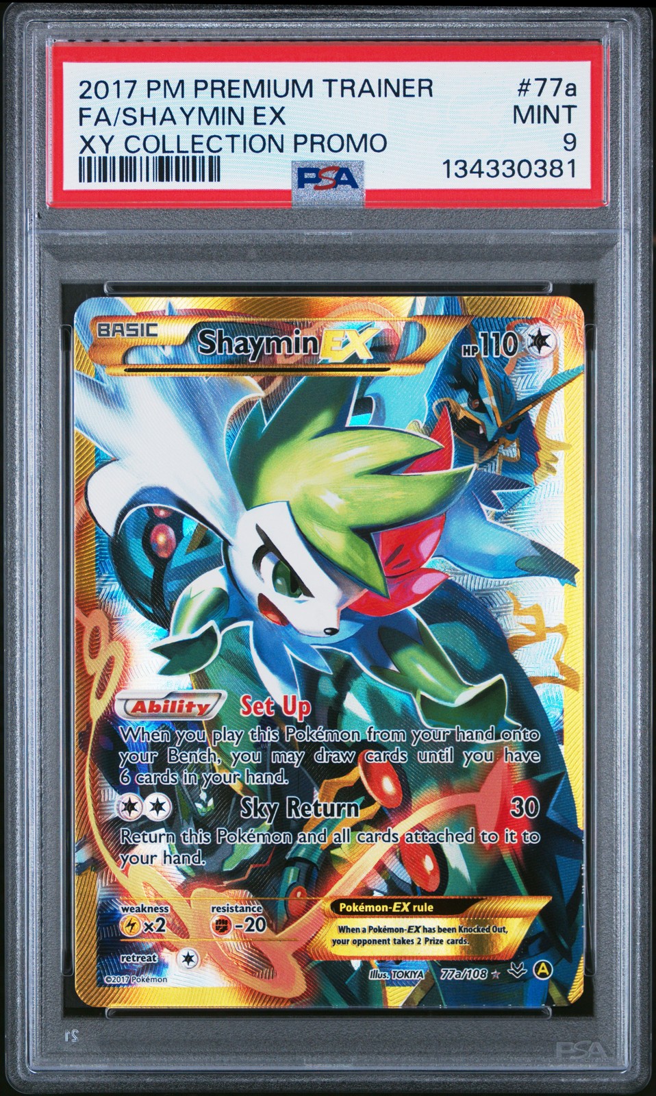 2017 POKEMON PREMIUM TRAINER XY COLLECTION PROMO #77A FULL ART/SHAYMIN EX PSA 9