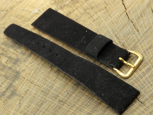 Kreisler Vintage Watch Band NOS Unused Black Suede w Gold Tone Buckle 17.5mm - Picture 3 of 5