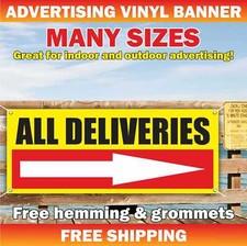 ALL DELIVERIES Advertising Banner Vinyl Mesh Sign directs arrows all shipments