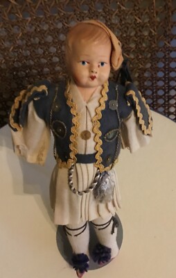 Vntg. Schildkrot German Doll Dressed As Greek Soldier/9.5 Read